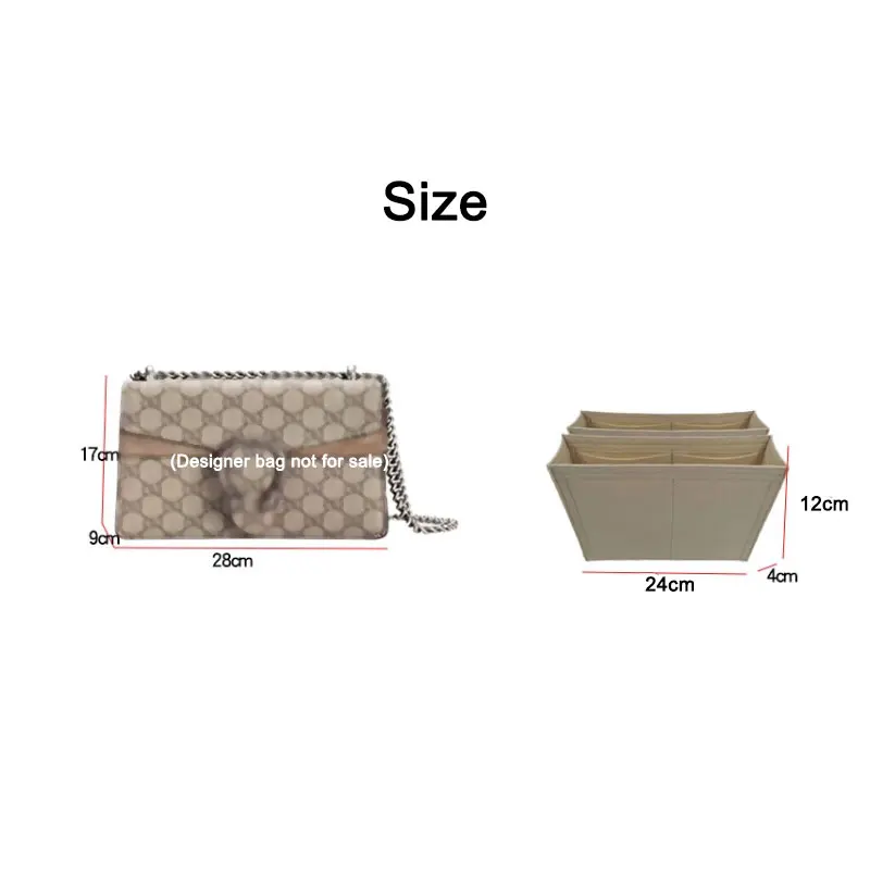 Bag Organizer Insert Liner 1 Pair For Dionysus Medium Small Shoulder Bag 28x17x9 , Inner Pouch Fit Designer Luxury Bags Storage