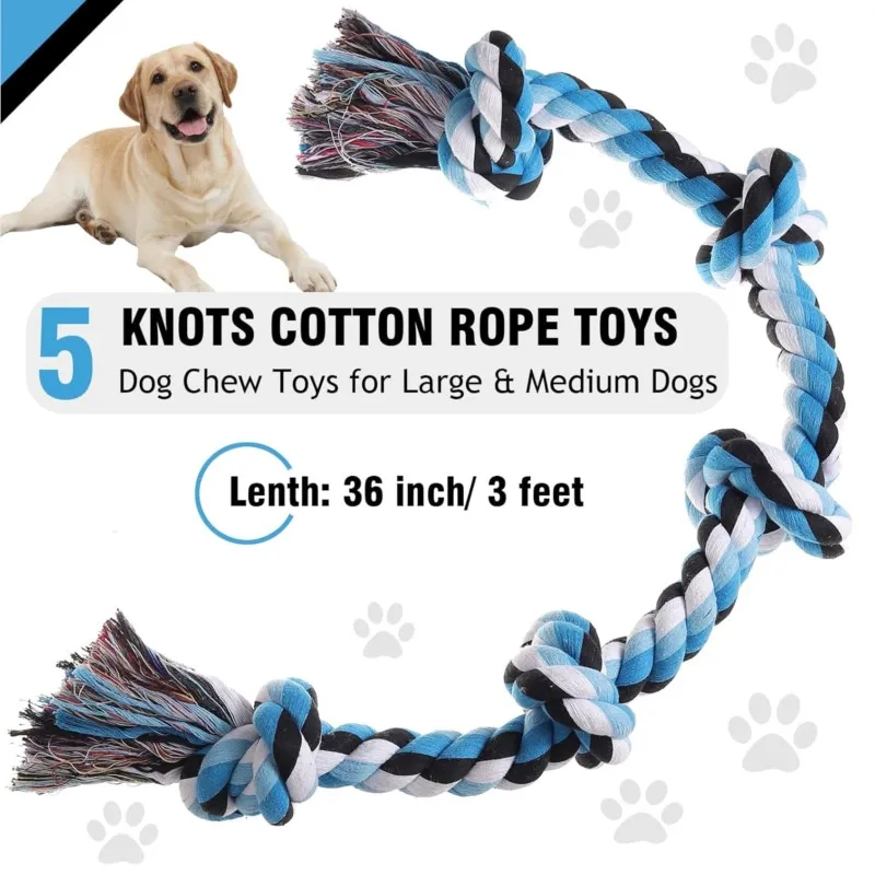 Dog Rope Toys for Large Dogs Aggressive Chewers, Dog Chew Toys for Large Breed Indestructible, Heavy Duty Tough 3 Feet 5 Knots