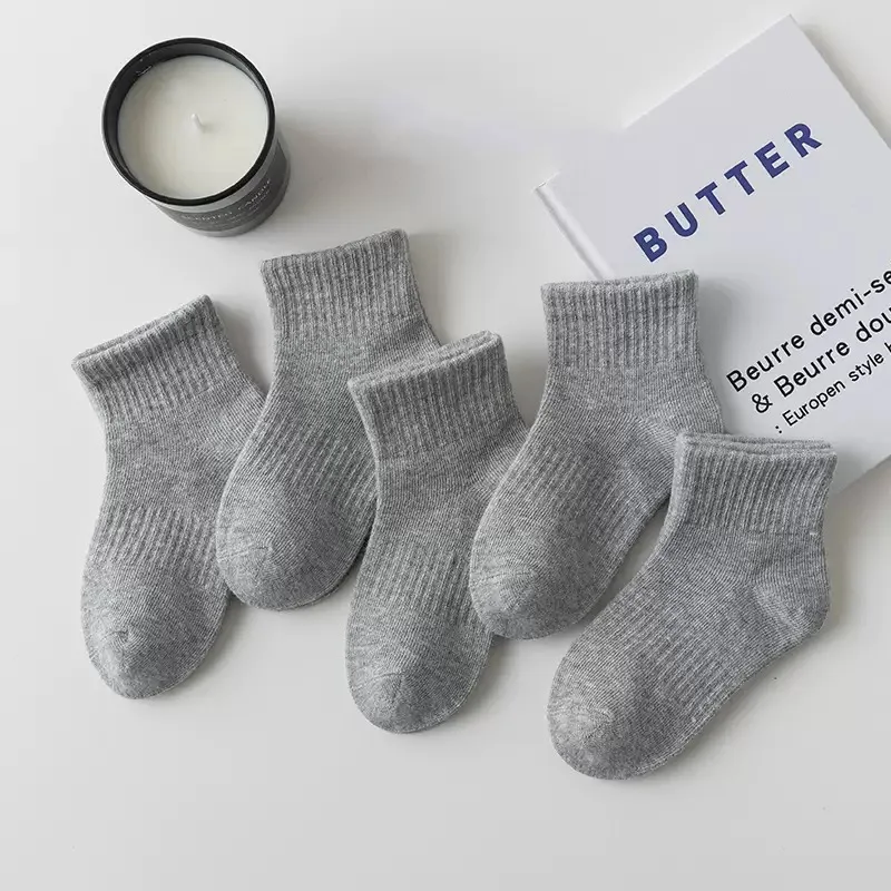 5 pares de calcetines de color liso para niños, niños y niñas, estudiantes, calcetines deportivos, cinturón absorbente de sudor de colores sólidos, calcetines deportivos informales