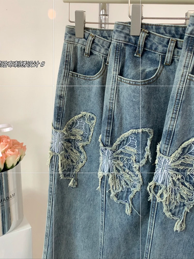 Jeans évasés en denim brodés pour femmes, bas de cloche Harajuku, streetwear long fjY2k, mode japonaise esthétique des années 2000