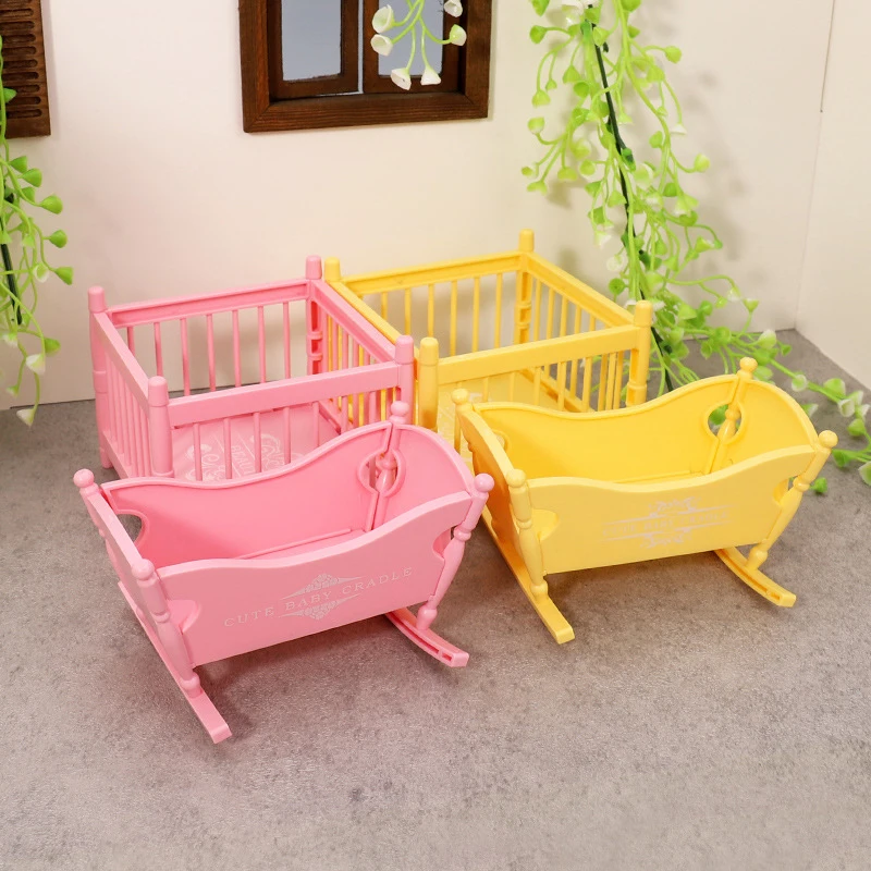 Heißer Verkauf 1Set 1:12 Puppenhaus Miniatur Wiege Krippe Surround Bett Möbel Schlafzimmer Modell Dekor Spielzeug Puppe Haus Zubehör