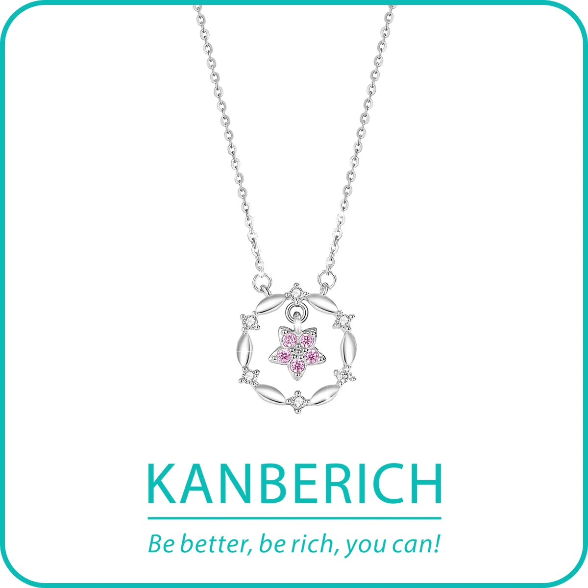 Kanberich S925 Real Sterling Silver Cubic Zirconia Guardian Star Pendant Clavicle Chain Necklace