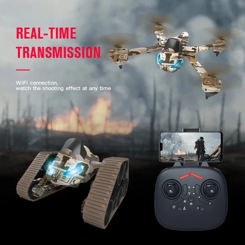 Remote Control Tank Aircraft Quadcopter Land and Air Two-in-one WIFI Camera Drone