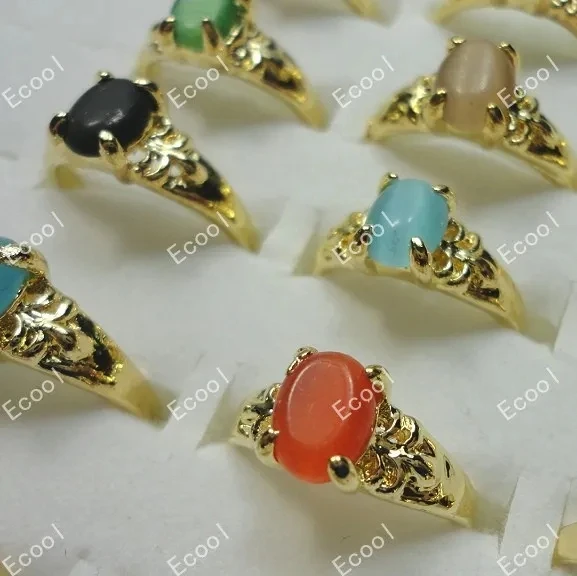 20Pcs/Lot Multicolored Rhinestone Green Blue Malay Jade Turquoise Silver Gold Plated Rings For Women Ladies Jewelry Whole