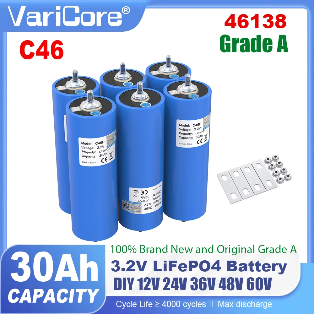

Аккумулятор LiFePO4 класса А, 3.2В 30Ач, 46138 6C, фосфатный элемент для сборки 4S 8S 12В 24В 36В 48В, для гольф-каров, мотоциклов, автомобилей, модификации двигателей