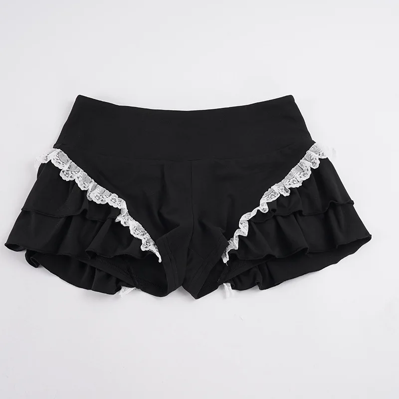 Goth Dark Cutecore Lace Side Patchwork Slim Shorts Mall Gothic A-Line Hot Pants Cyber Y2K Bottoms Women Casual Street Short Pant
