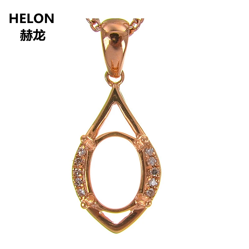 Solid 14k Rose Gold Women Natural Diamonds Pendant 6x8mm Oval Cut Semi Mount Pendant Yellow White Gold Optional