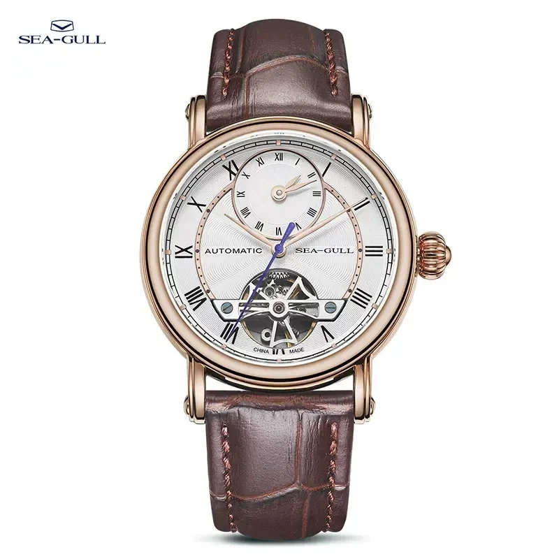 Seagull Men's Watch Belt Business Casual Hollow Flywheel Dual Time Zone Waterproof Automatic Mechanical Watch 519.11.6041