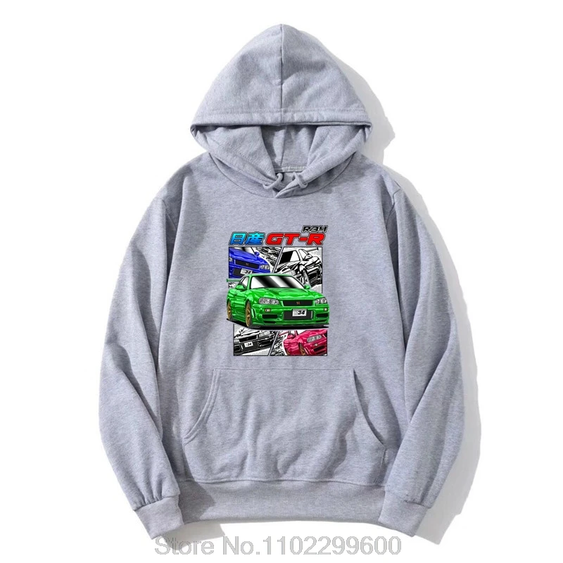 Initial D JDM Oversized Hoodie Cotton Streetwear Nissan Skyline GT-R R34 2D Print Men Pullover Sweatshirt Casual Daily Comic