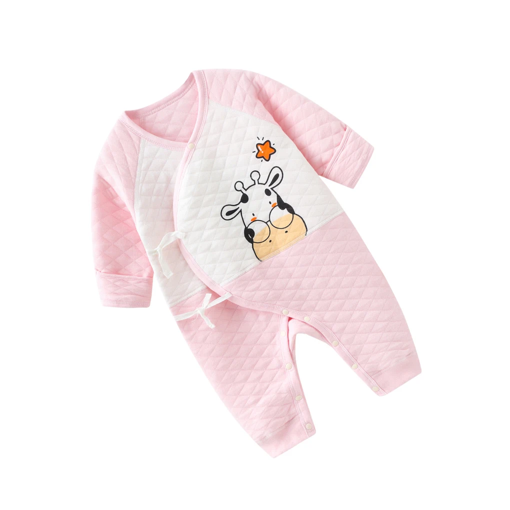 

Baby Jumpsuit Cotton Warm Romper Winter Newborn Long Sleeve Outfits, Pink, 66cm