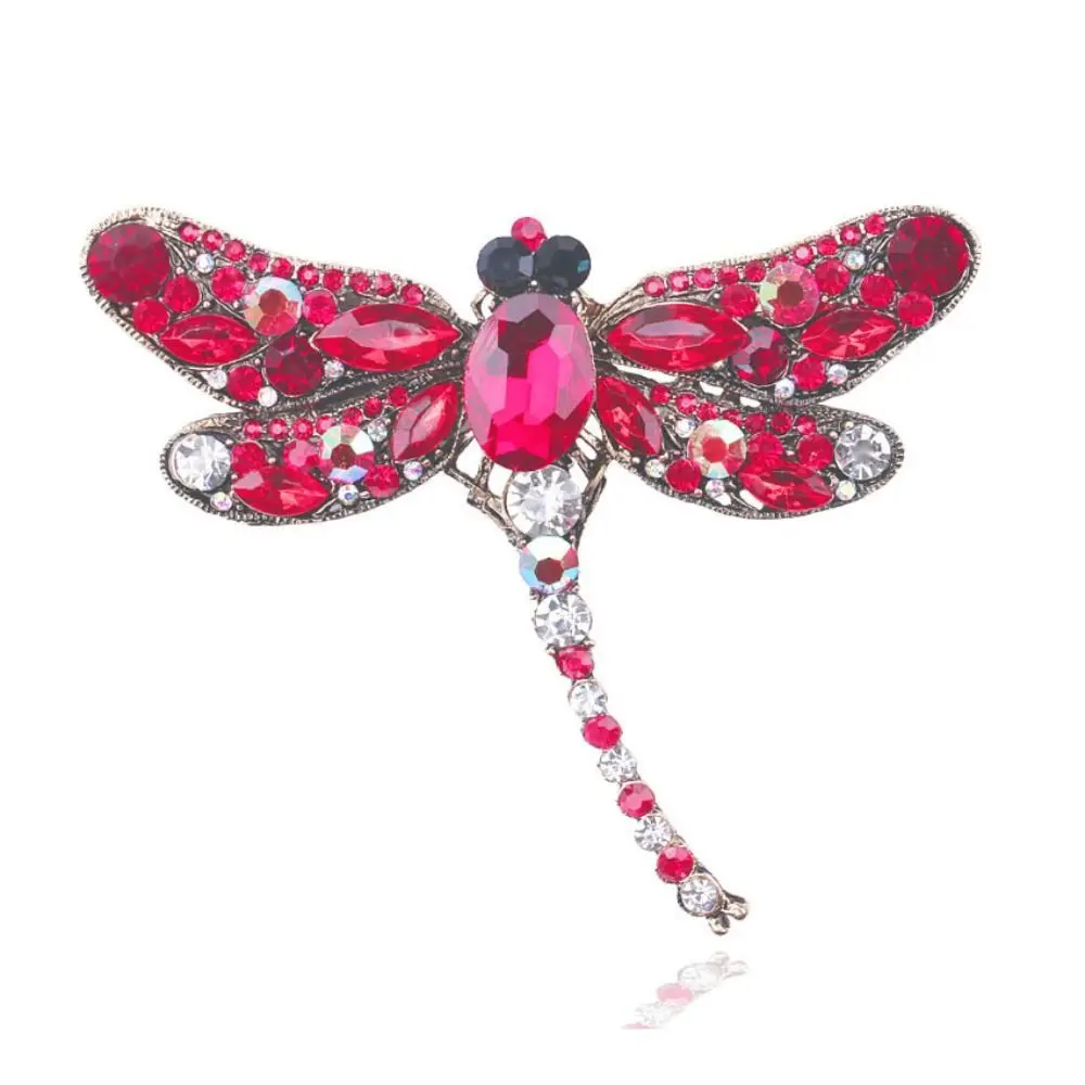 Vintage Crystal Dragonfly Brooches Pin for Women Large Insect Brooch Fashion Dress Coat Collar Pin Jewelry