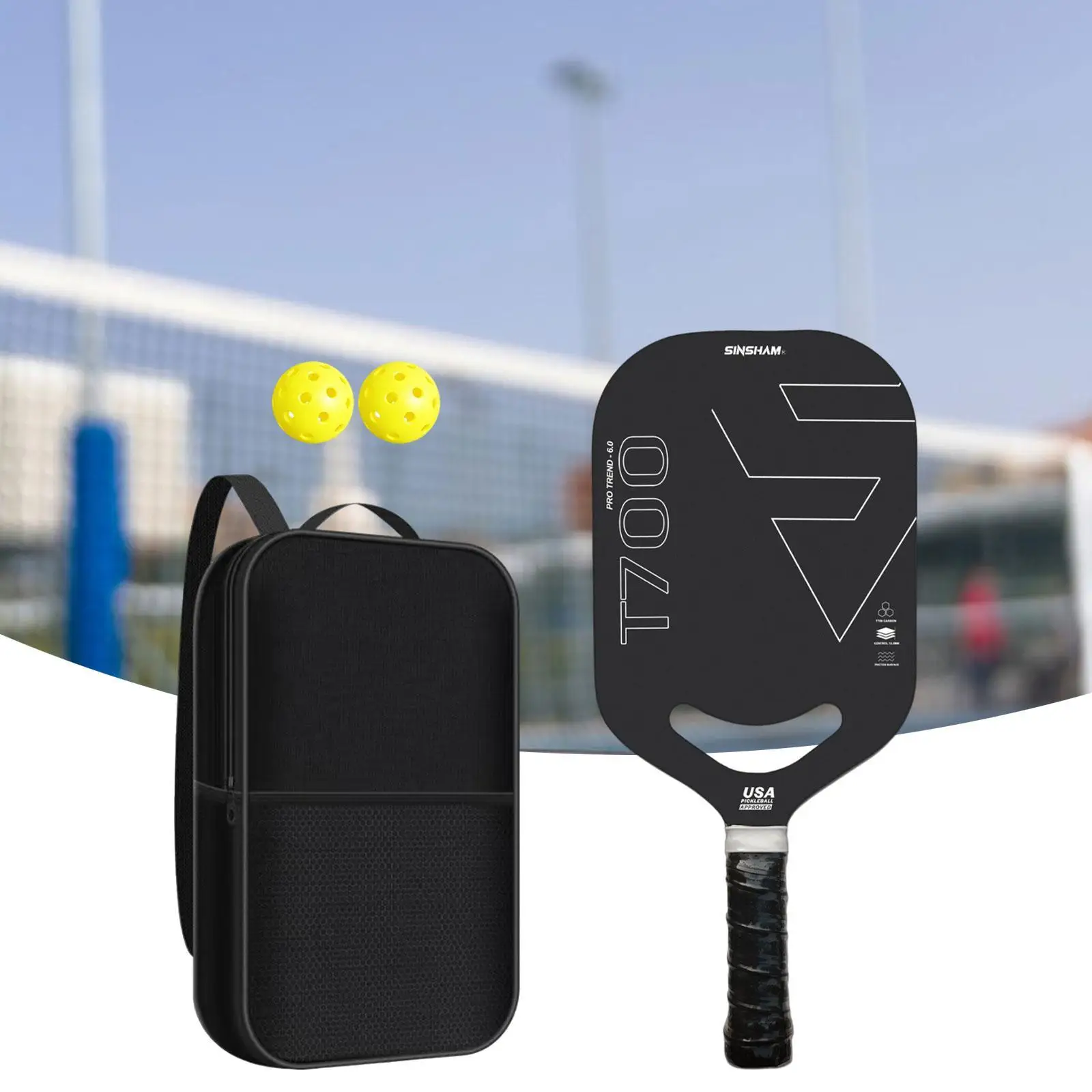 Raquete de pickleball de fibra de carbono, competição com aderência antiderrapante, 13,5 mm de espessura, raquete de pickleball para equilíbrio