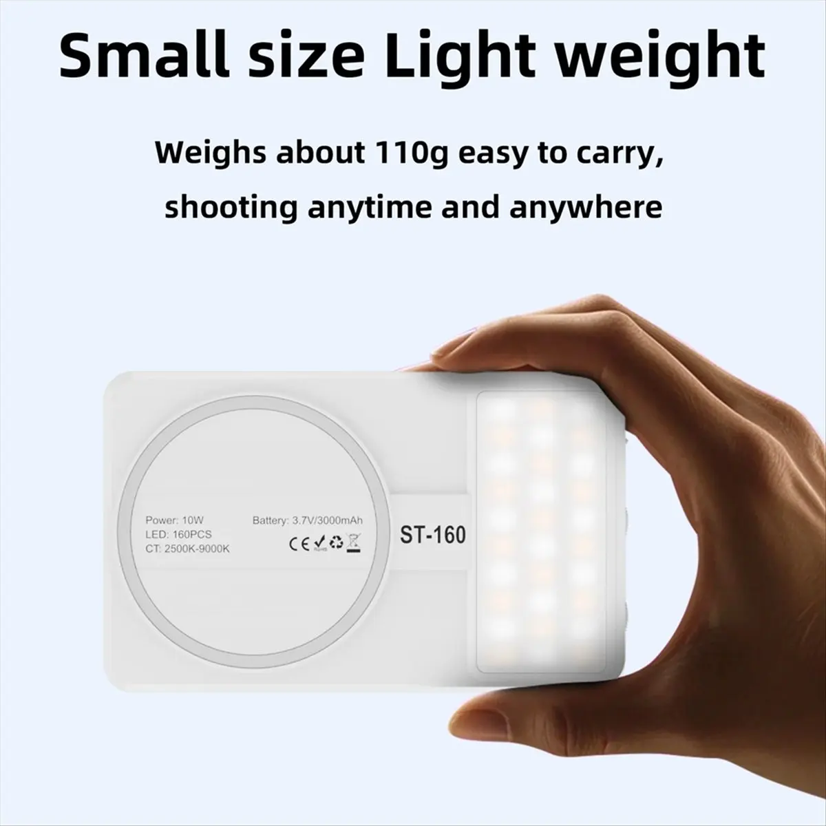 10W 3000mAh Battery Mini Photography Live Double Sided Magnetic Fill Light 160pcs High Brightness LED Beads
