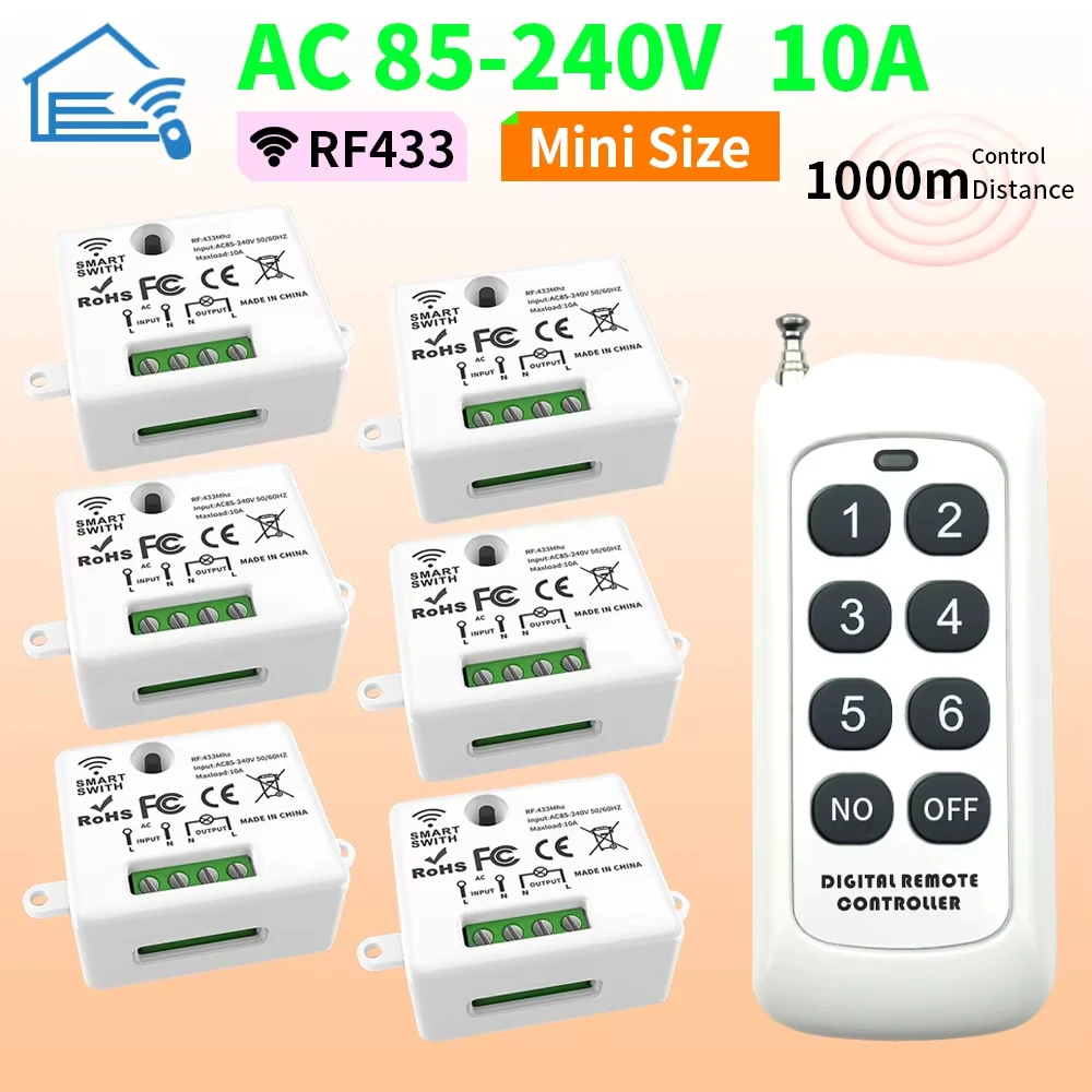 Wireless remote control switch, 110V to 220V AC power supply, 1 relay, 433MHz receiving module, for learning-type remote control
