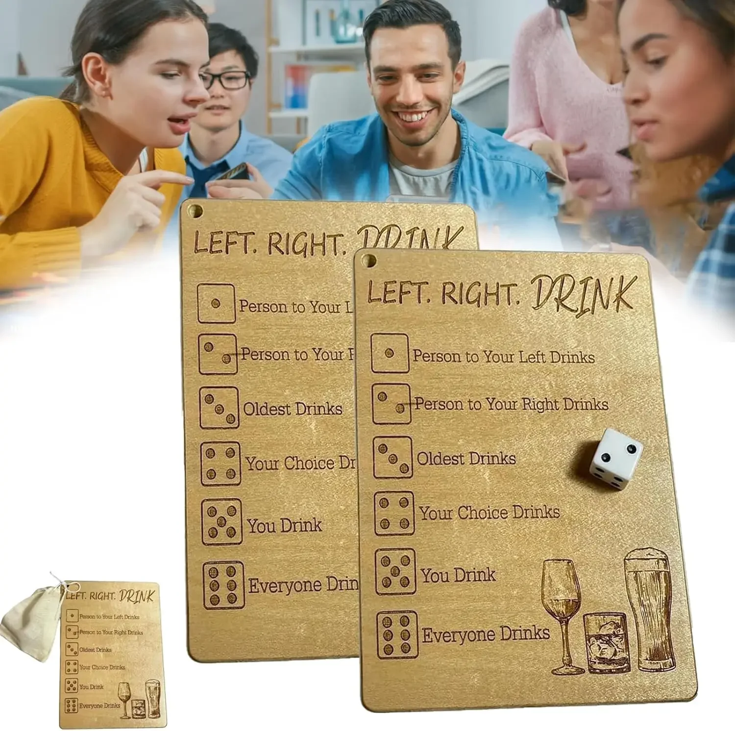 

Left Right Drink Drinking Game ,Adult Drinking Game Left Right Center, Funny Dice Tray with Dice Bag for Birthday Party