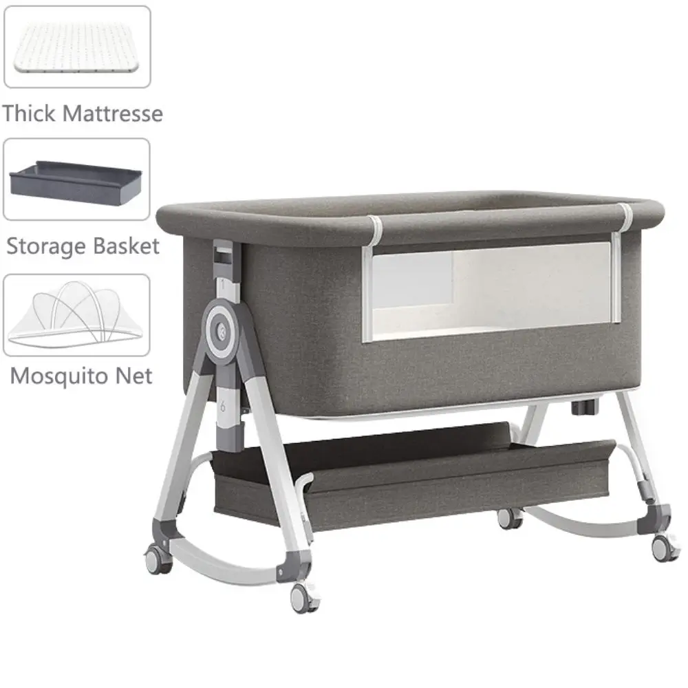 Multifunctionele babywieg met opvouwbare hoogteverstelling, draagbare en verplaatsbare bedzijdige wieg, slaapbed