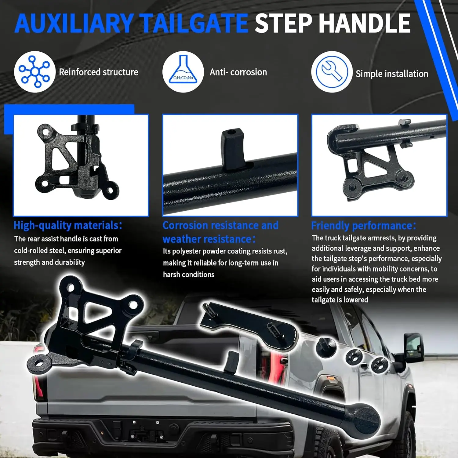 MOVOTOR Auxiliary Tailgate Step Handle for 19-26 Chevy Silverado/GMC Sierra 1500 2500 HD 3500 HD