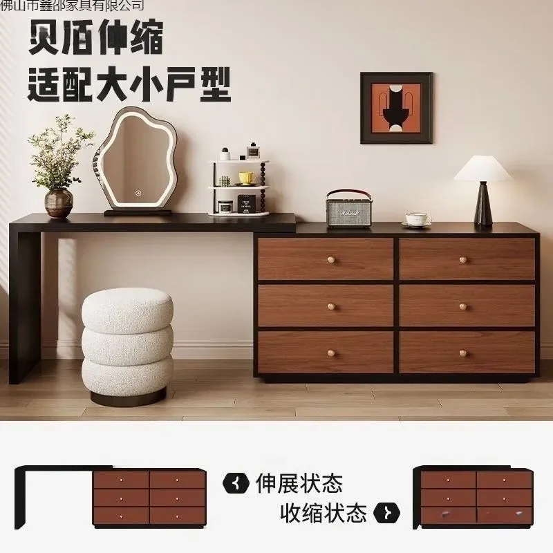 Solid Wood Dresser Makeup Chest with Retractable Desk Integrated Storage Computer Table for Bedroom Small Apartment Italian