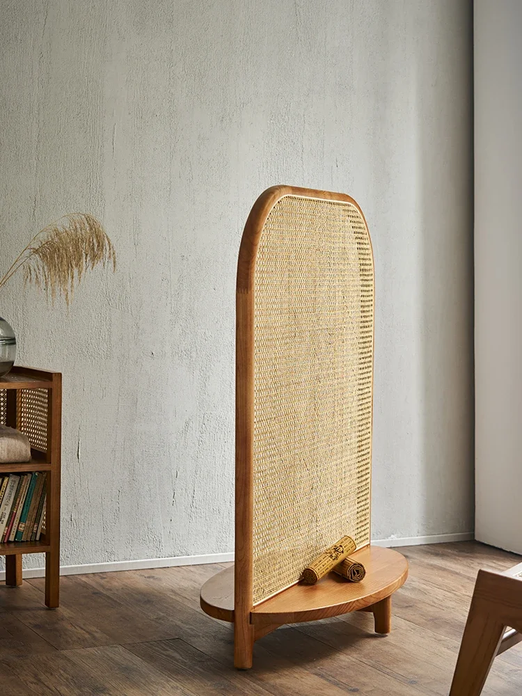 Nordic solid wood rattan woven screen, retro partition, porch wall, hollowed out living room, seat screen, and storage rack