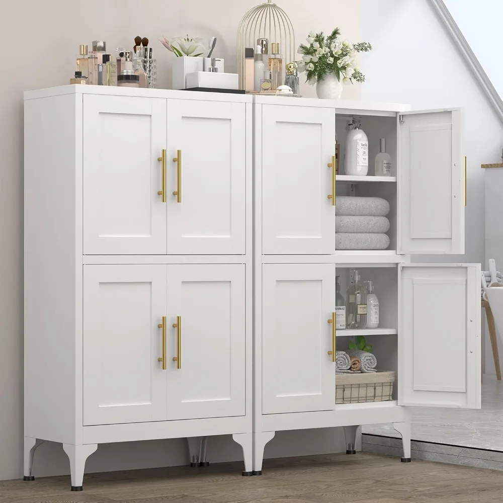 

Storage Cabinet,Metal White Cabinet with Adjustable Shelves,4 Doors Cabinets for Laundry Room,Living Room