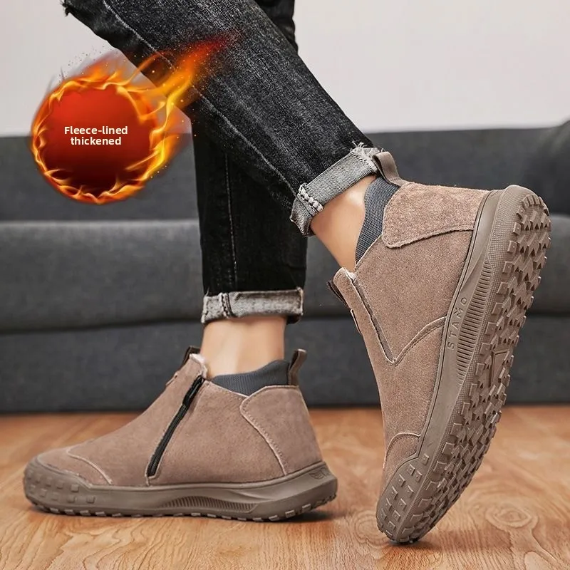 Winter Men's Shoes Plush Warm Cotton Shoes Fashion High-top Casual Shoes Suede Leather Loafers Men's Sneaker Non Slip Snow Boots view 5