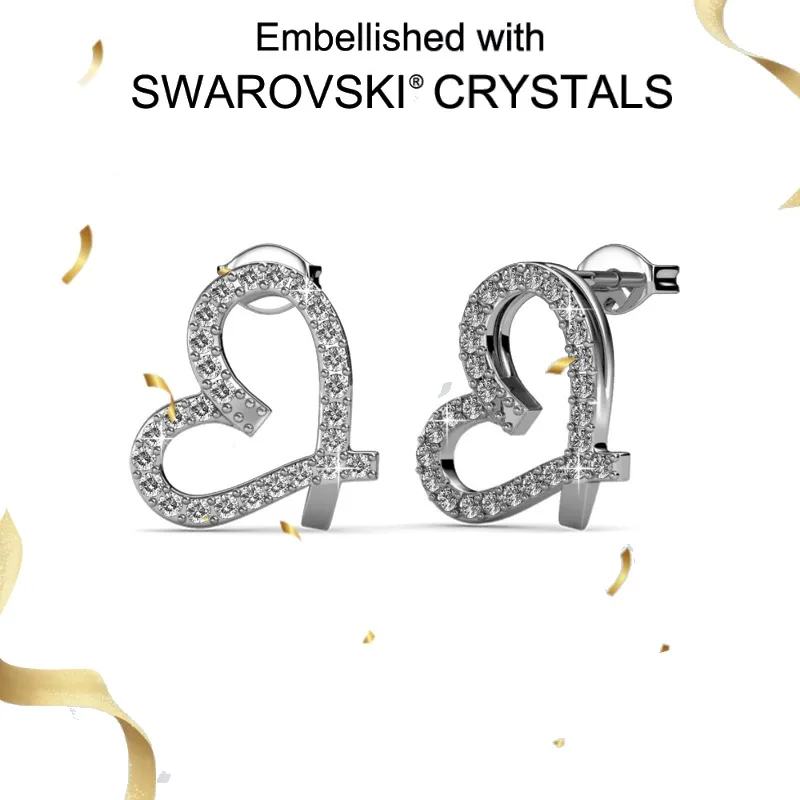 

Daisini 925 Sterling Silver Cute Iced Out Tiny Heart Pendant Stud Earrings with Swarovski Crystals 18k White Gold Plated Jewelry