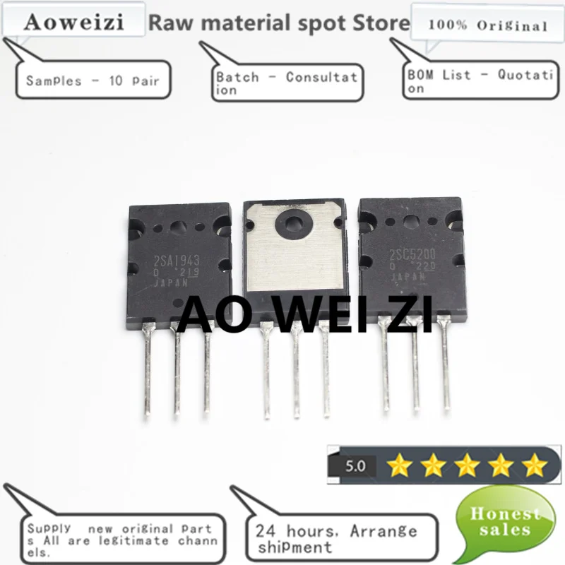 Aoweizi 2023+ 20PCS=10pair 2SA1943 2SC5200 A1943 C5200 TO-3P 100%New Original