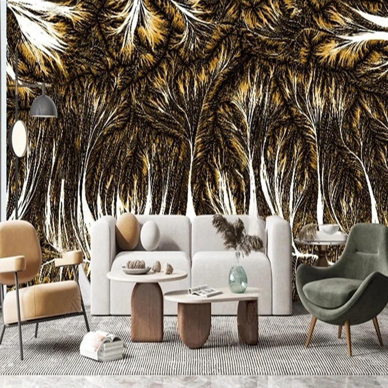 Custom Photo Mural Art Modern Abstract Wallpaper Retro Feather Wardrobe Background Wall Decor Painting For Entryway Living Room