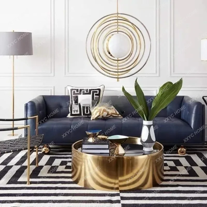 

L Light Luxury Round Coffee Table Modern Minimalist Living Room Design Glass Marble Tea Table