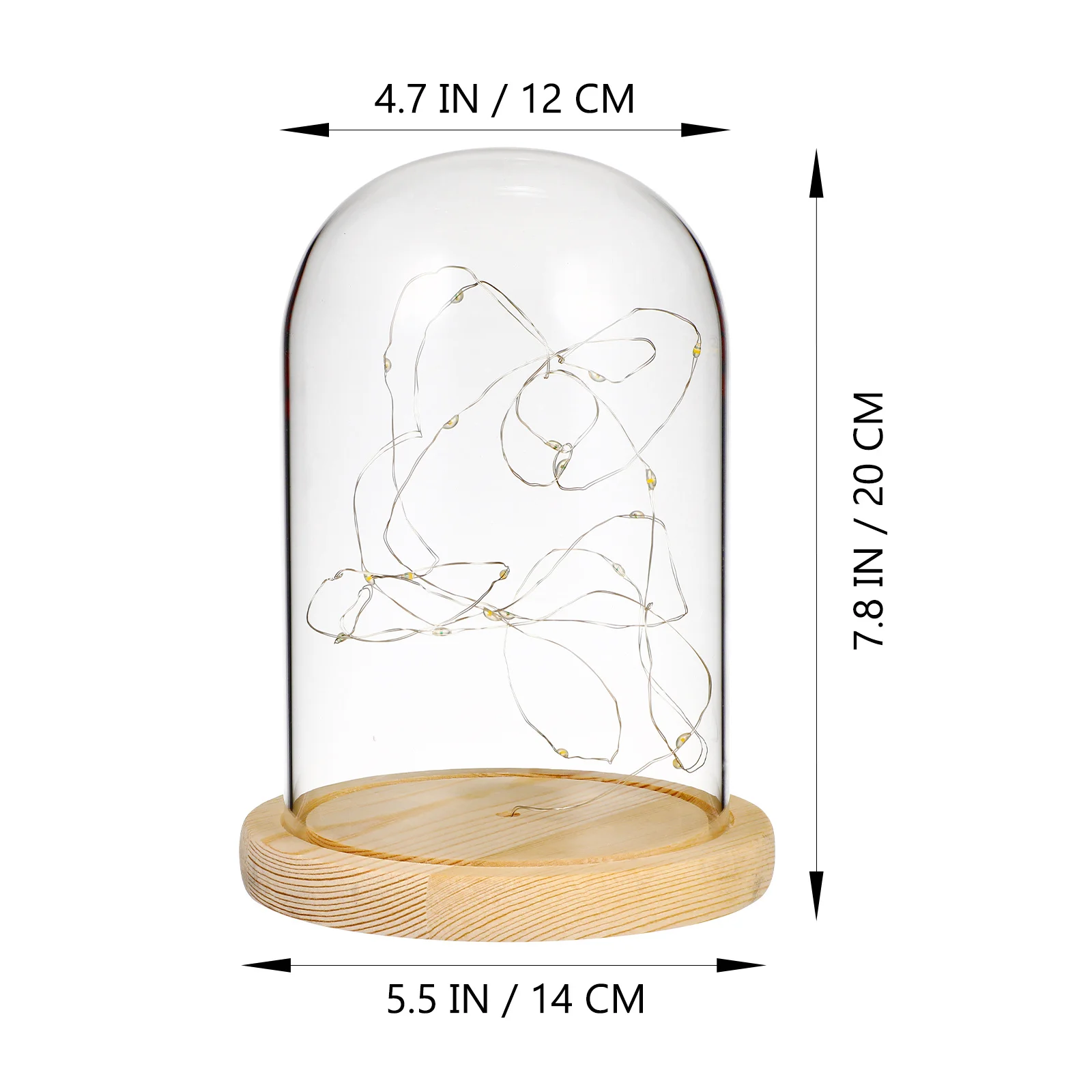 LED Glass Dome Bedside Table Lamp Bell Jar Display Wooden Base String USB LED Warm White Fairy String Lights Jar Lighting