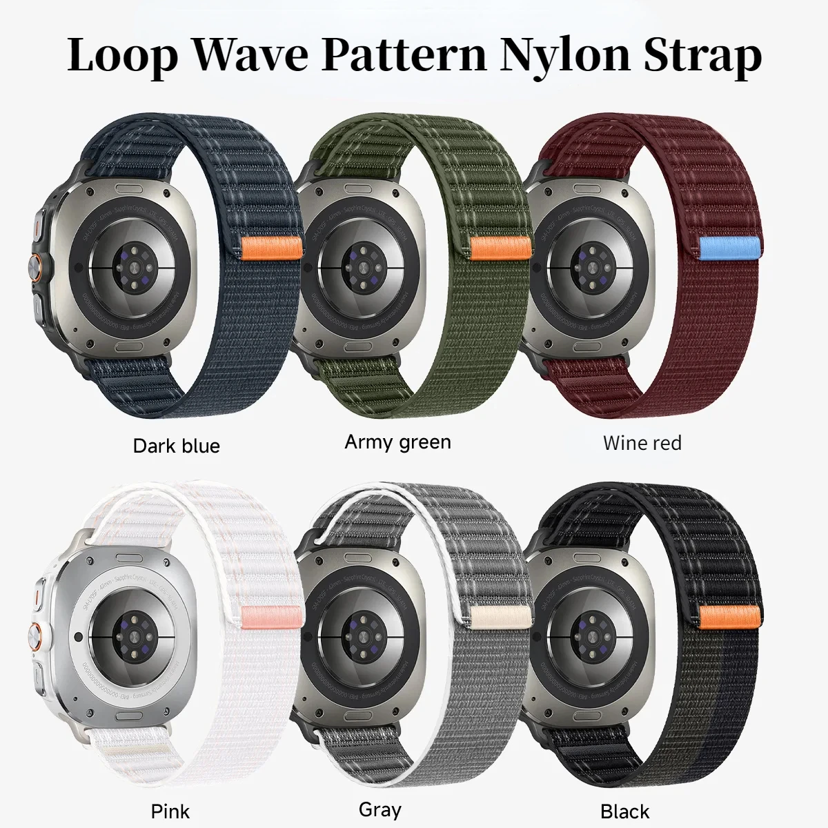 Official Nylon Loop Strap For Samsung Galaxy Watch Ultra 47mm Wave Pattern Fabric Bracelet Wristband Galaxy Watch 7 Ultra Correa