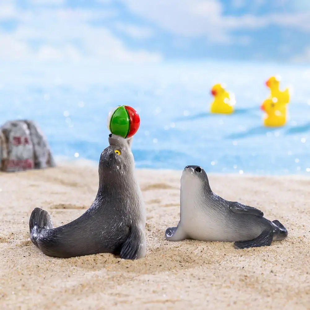 Miniature Sea Lion Decor Sea Lion Figurine Set Beach Microlandscape Mini Resin Figure Toy Desktop Decoration Gift Sea Lion