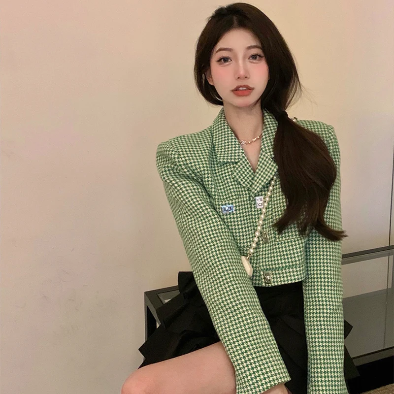 

Костюмный комплект в клетку для женщин: весенний, корейский стиль, для офиса, большие размеры, модный, элегантный, в стиле «Маленькая Франция»