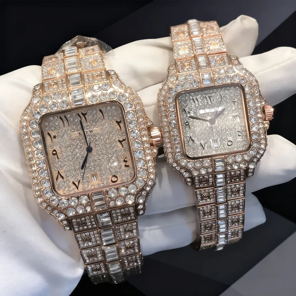 Top Brand Square Diamond Hot Sale Quartz Watch Men Luxury Ice Wristwatch Fashion Stainless Steel Waterproof Watches Dropshipping