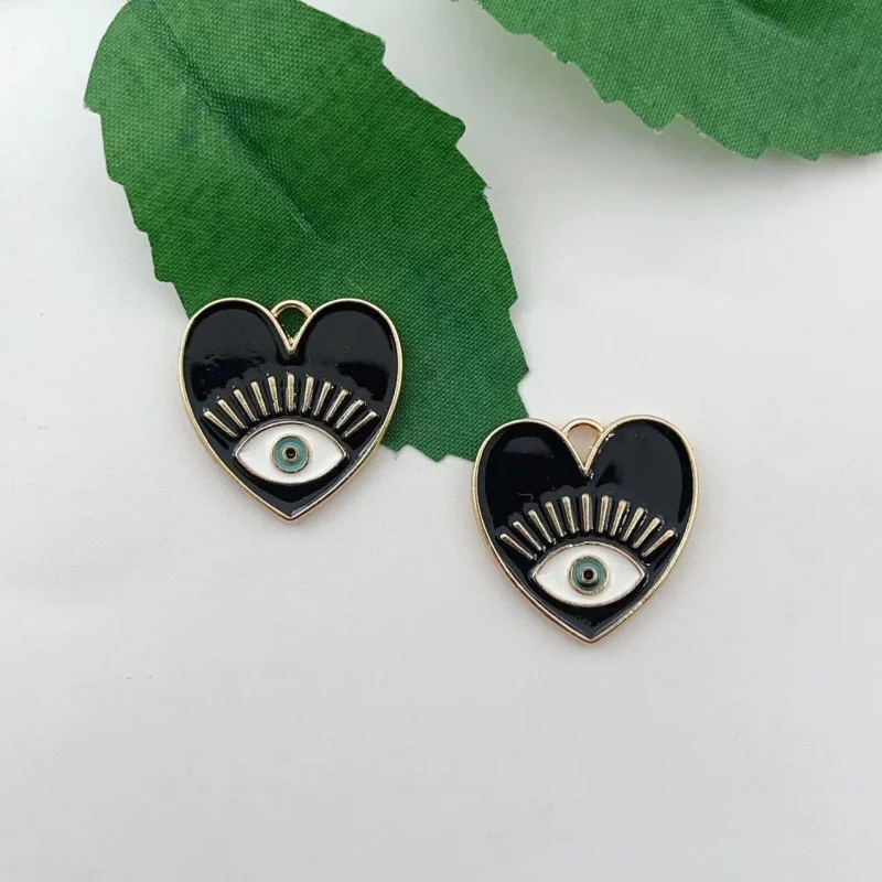 10pcs Gold Color 20x20mm Cute Enamel Heart Eye Charms Eyelash Pendant Fit Necklaces DIY Handmade Jewelry Making Finding Supplies