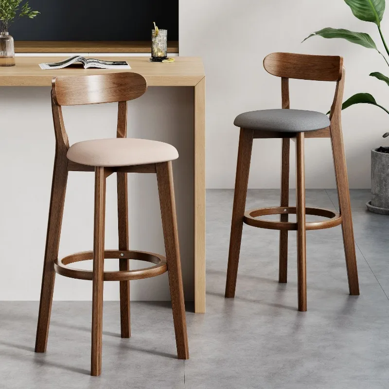 Modern Minimalist Solid Wood High Bar Stool with Backrest Commercial Counter Home Restaurant Front Desk Indoor Decor Novelty New