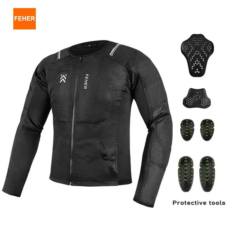 FEHER Jaket Motor Pria Musim Panas Bernapas 600D Kain Oxford Mantel Tahan Aus Tahan Air untuk Jaket Pengendara Sepeda Motor