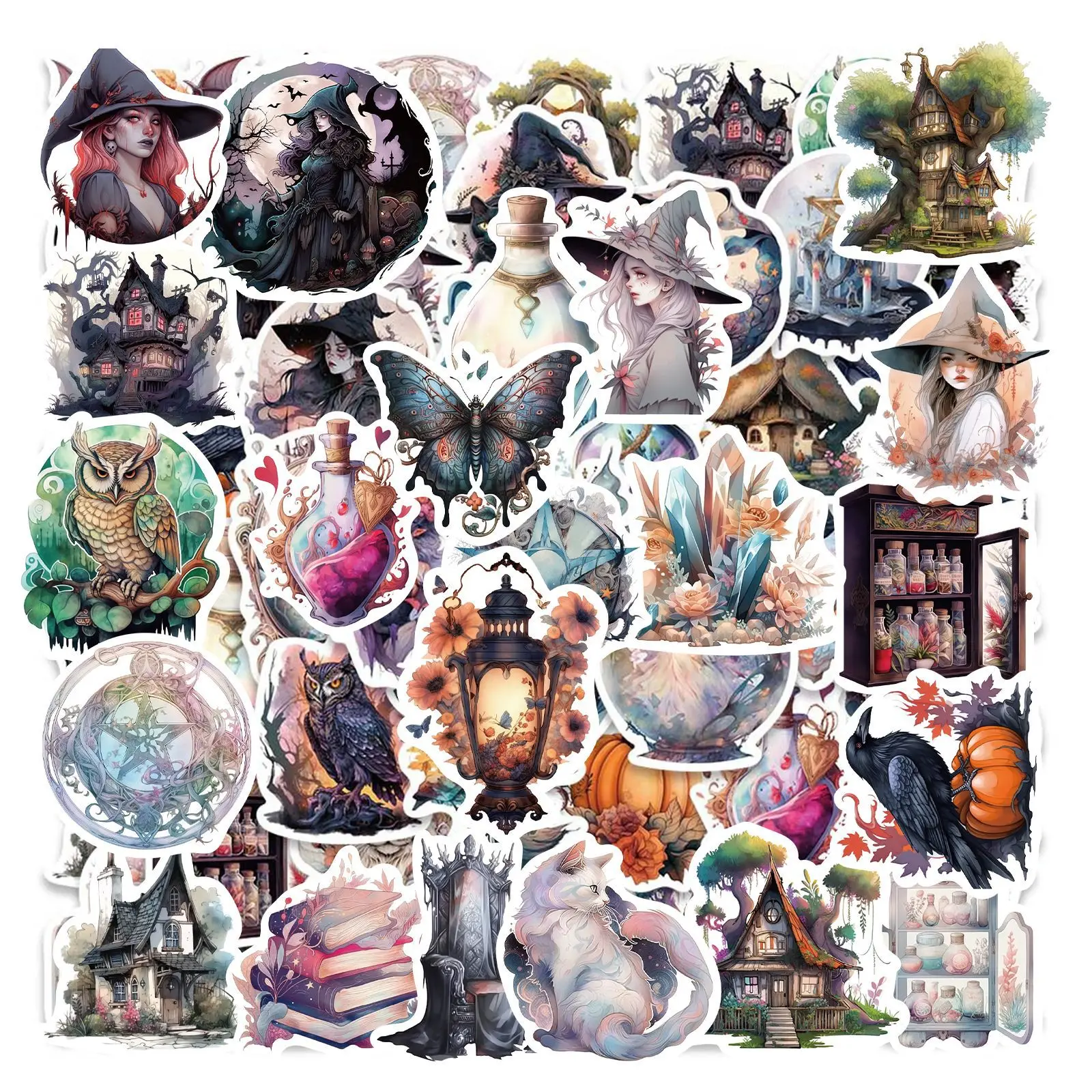 

50Pcs Cool Magic Witch Gothic Cartoon Stickers Aesthetic Anime Decals Skateboard Phone Laptop Suitcase Decorative Sticker