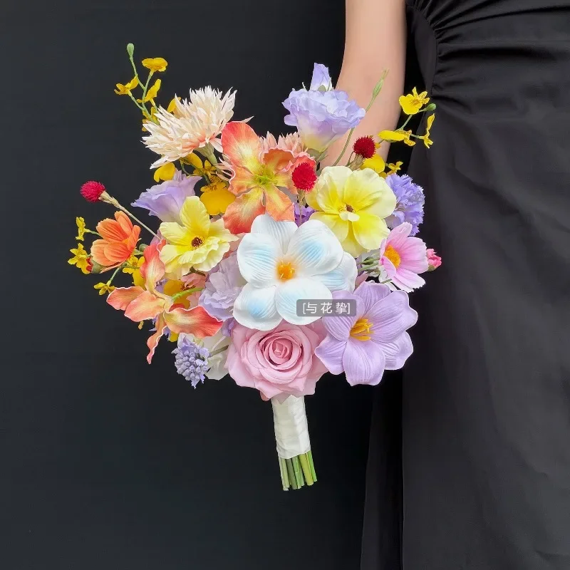 Dopamine colorful summer high texture simulation flower bouquet graduation outdoor wedding bride photo props bouquet