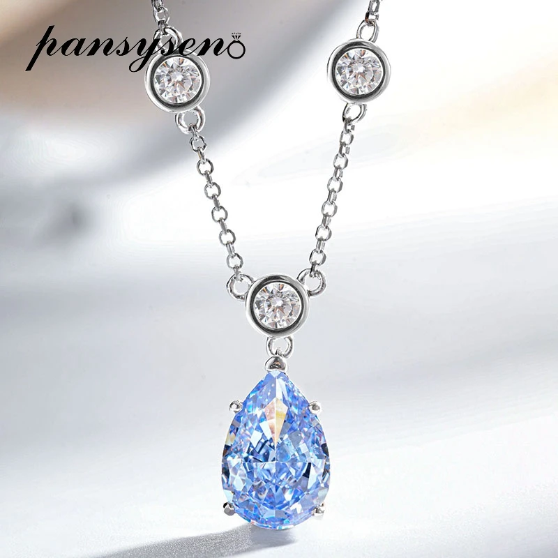 

100% 925 Sterling Silver 4CT Pear Cut Sapphire Citrine High Carbon Diamond Pendant Necklaces for Women Wedding Party Jewelry