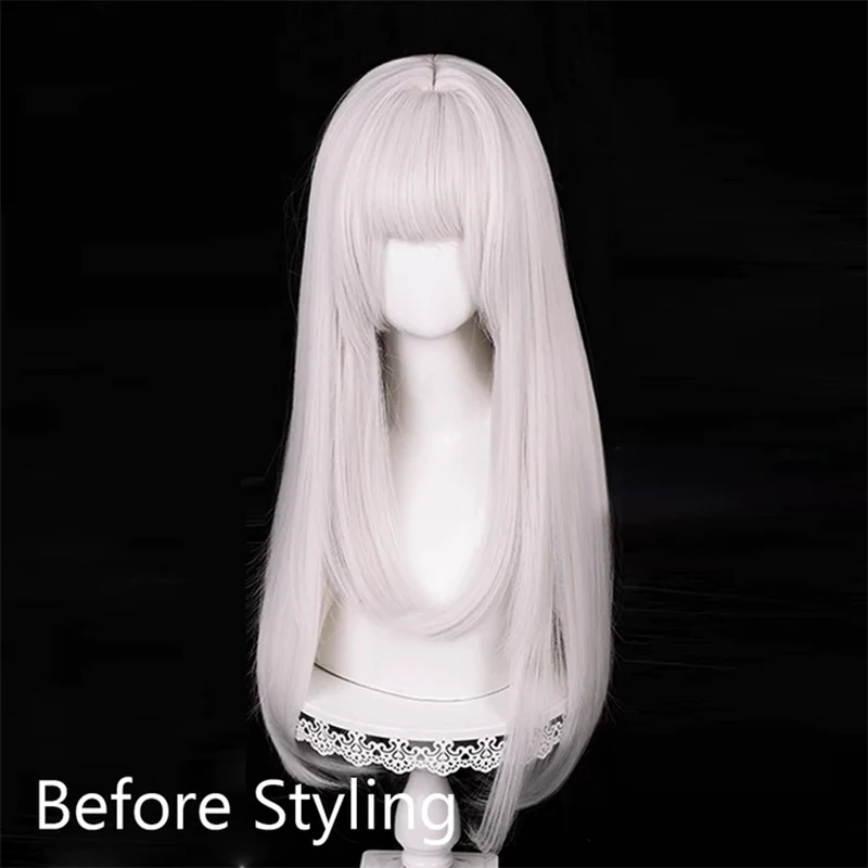 Honkai: Star Rail Clara Wigs with Bangs Long Synthetic Straight White Game Cosplay Fake Hair Heat Resistant Wig for Party