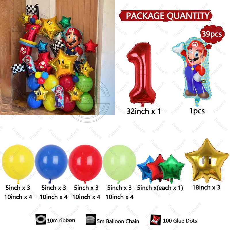 39 pezzi set di palloncini Super Marioed 32 pollici numero rosso palla foil ragazzo ragazza festa di compleanno palloncino bambini baby shower decorazioni forniture