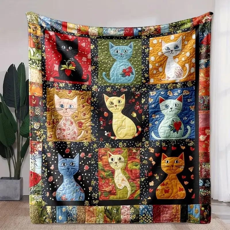 VIKAMA Patchwork Puppy Quilted Throw Blanket Plaid Bow Tie Dog Collage Print Farmhouse Bedroom Camping Decor Gift Cover