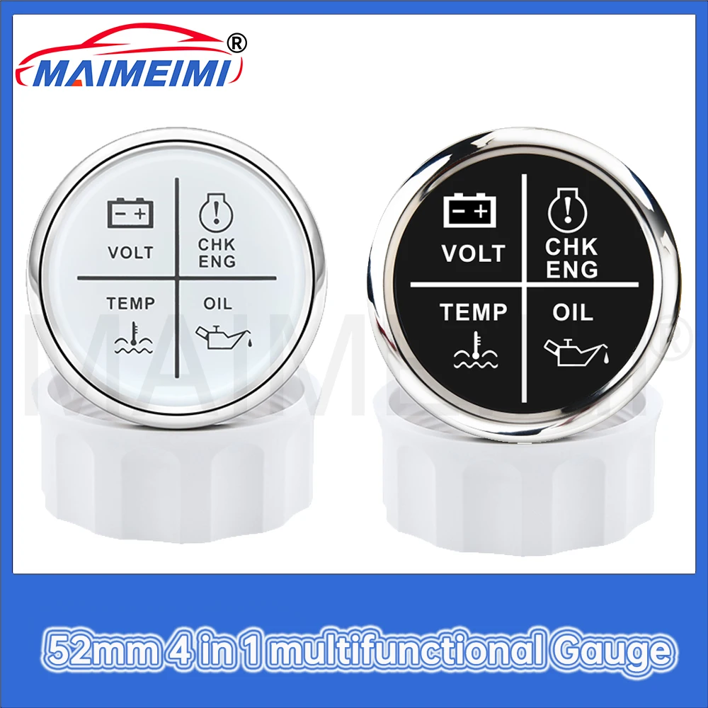 

Многофункциональный манометр 52 мм 4 в 1 Вольт/пресс для масла/температуры воды/проверка индикатора сигнализации двигателя, подходит для автомобиля, лодки с подсветкой 12 В