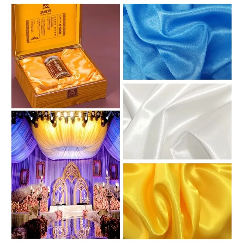 Thin Plain Satin Fabric By The Meter for Clothing Dress Skirt Lining Scene Decoration DIY Sewing Gloss Cloth Soft White Yellow