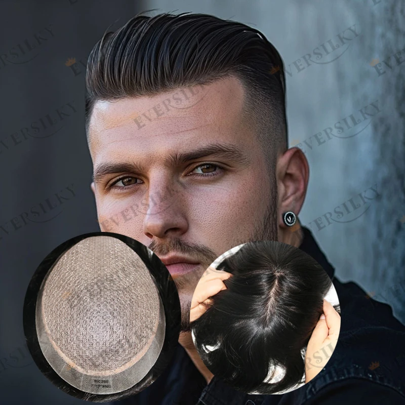 

Undetectable Fake Scalp Man's Human Hair Full Silk Base Wigs Replacement Natural Hairline Durable Black Man Remy Hair Prosthesis