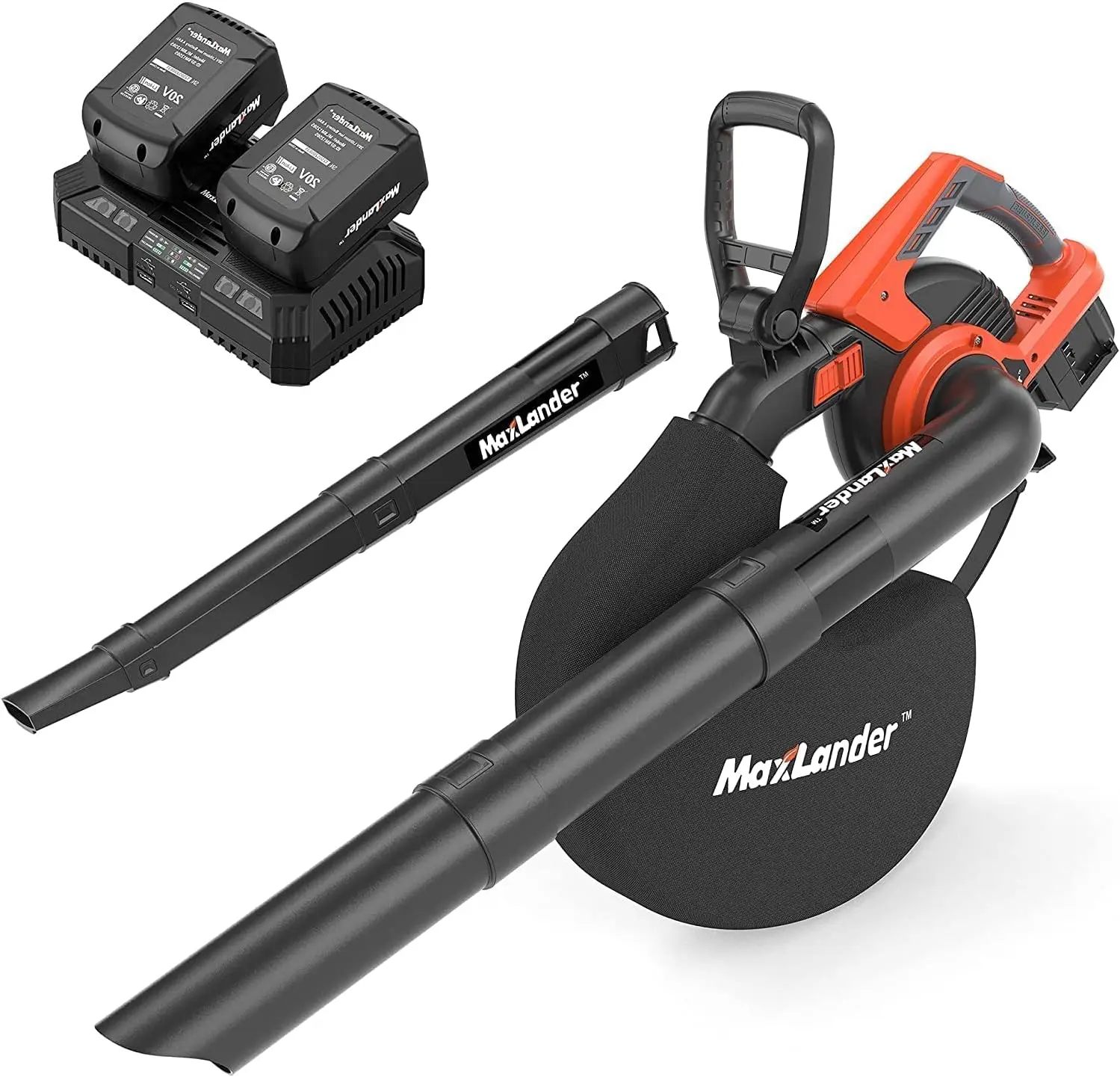 3 in 1 Cordless Leaf Blower & Vacuum with Bag, Battery Powered Leaf Vacuum 40V 170MPH 360CFM 5 Speed