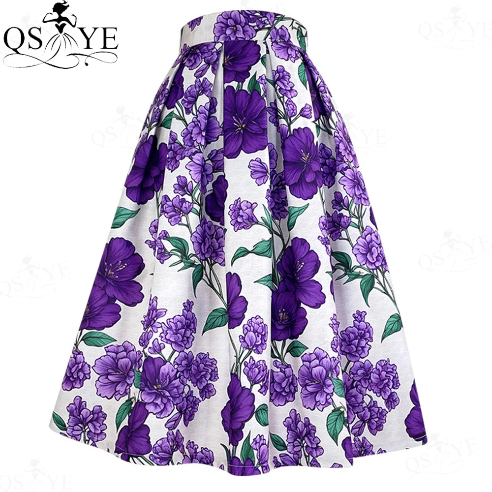 Pink Peony Flower Print A line Overskirt Skirt Colorful Heavy Satin Women Overlay Evening Skirt LongBox Pleated Maxi Party Dress