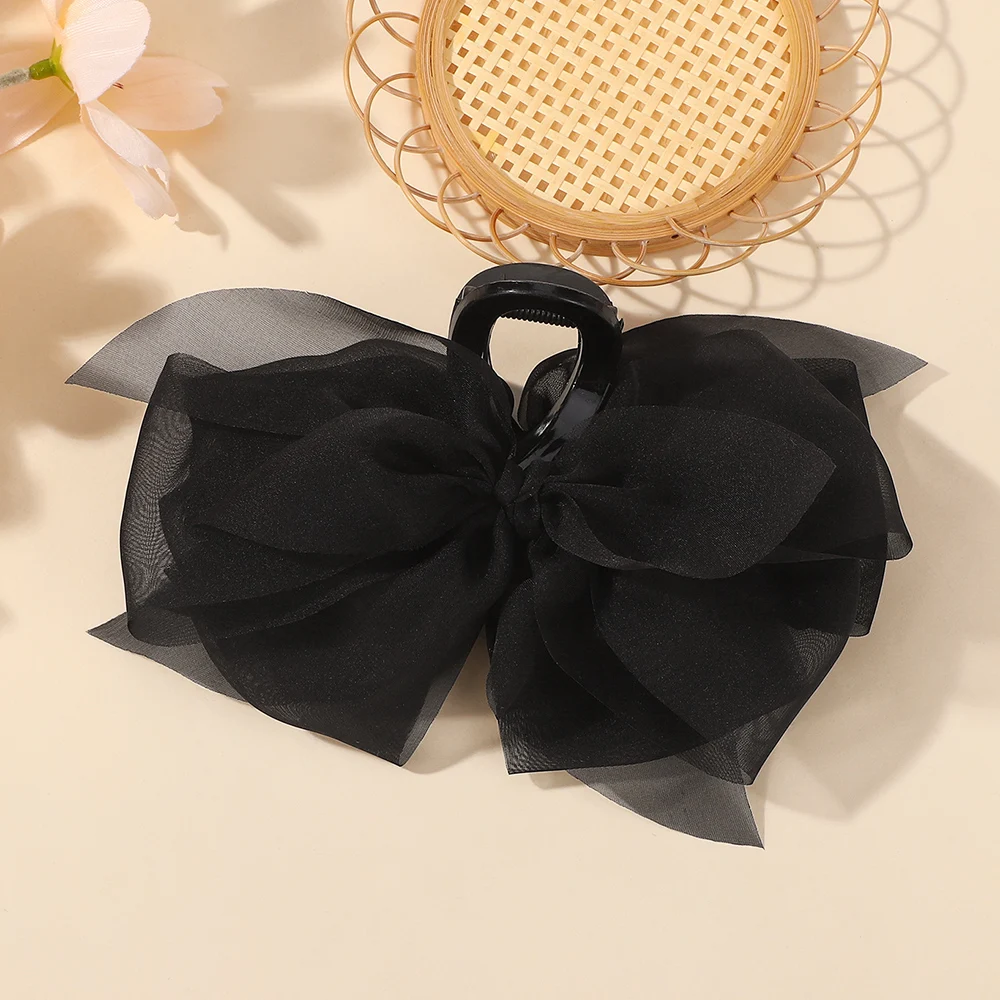 Moda malha tule garra de cabelo com arco grande elegante retro feminino fio líquido rabo de cavalo titular trança acessório de cabelo presentes