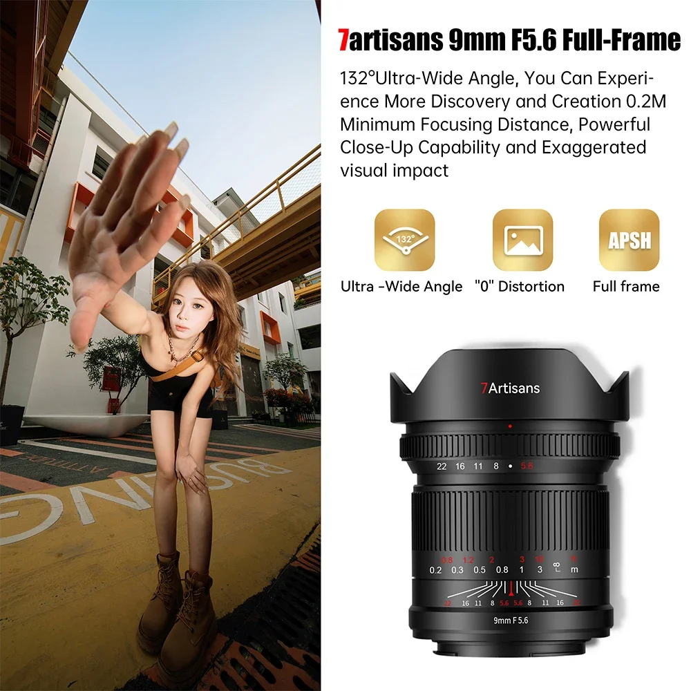 

7artisans 9mm F5.6 Full-Frame 132° Wide Angle Manual Prime Lens For Sony FE A7R Canon RF RP R5 Sigma FP Leica SL Nikon Z Z5 Z50